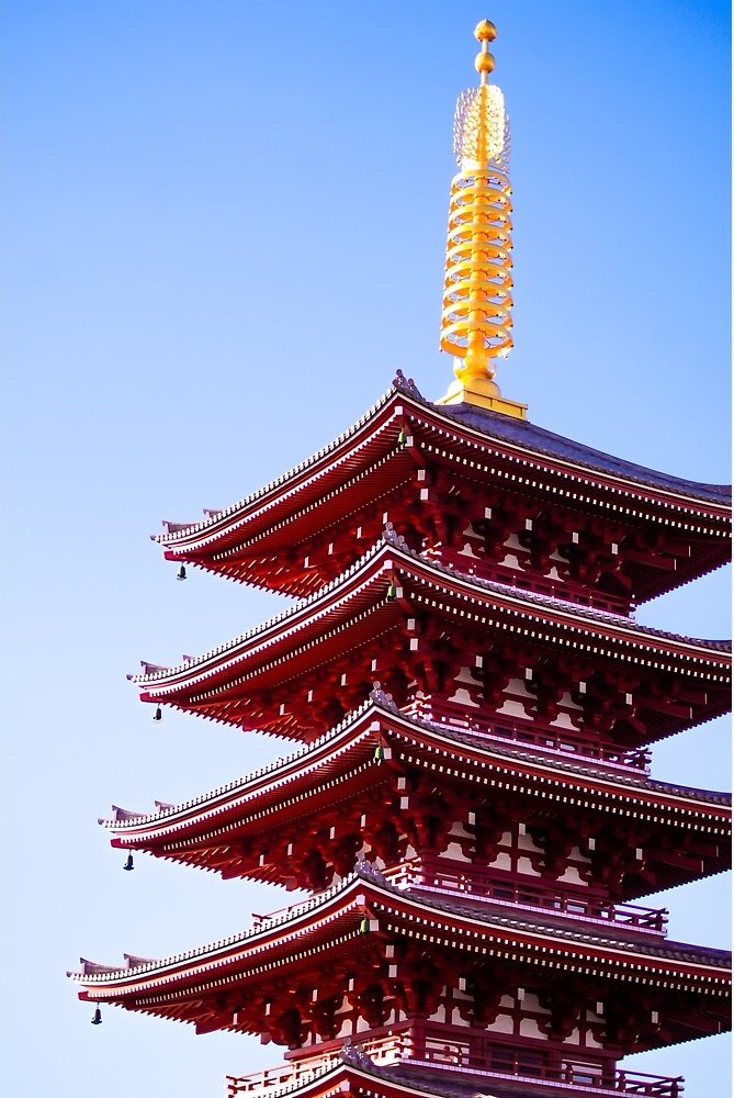 La pagode du temple Senso-ji à Asakusa sous un ciel d'azur